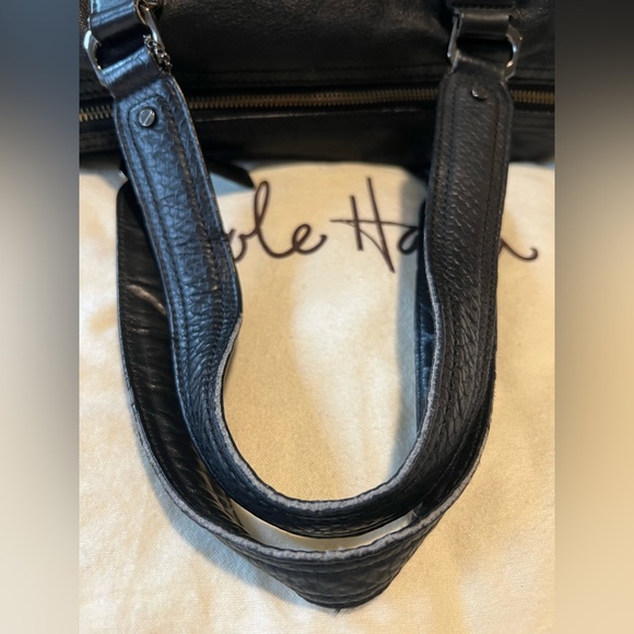 Cole Haan Black Leather Duffle Purse with Croc Embossed Details - Picture 10 of 15